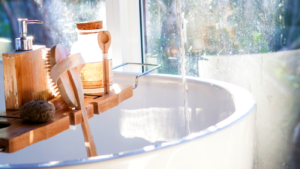 White ceramic sink beside window