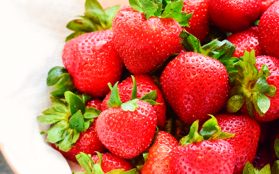 Strawberries on white bowl