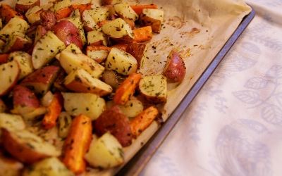 potatoes on baking sheet